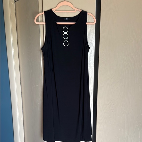 J.B.S. Black Sheath Mini Dress Scoop Neck Sleeveless w Rhinestone Details - Picture 1 of 5